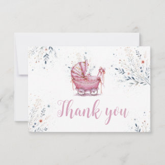 Tarjeta De Agradecimiento Cochecito Rosa