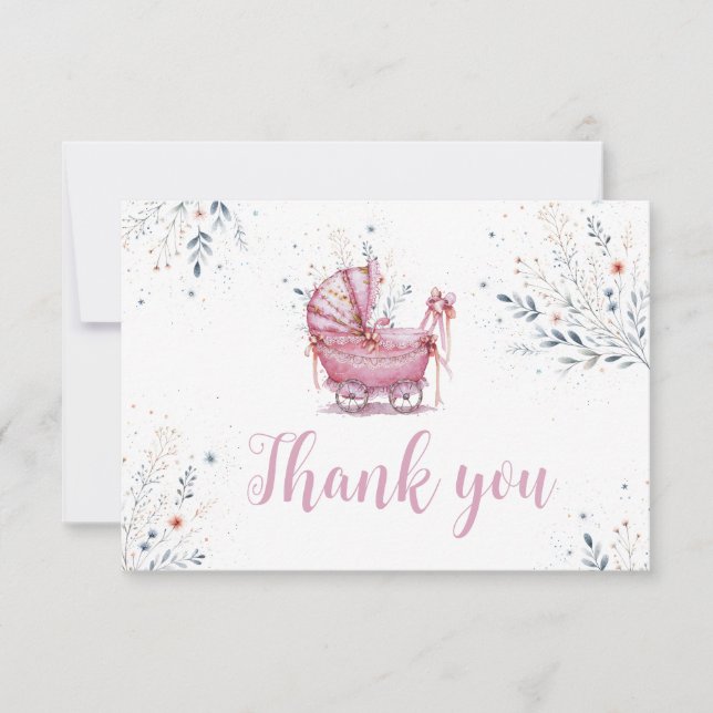 Tarjeta De Agradecimiento Cochecito Rosa (Anverso)