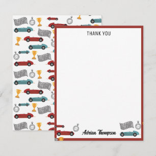 Tarjeta De Agradecimiento Coches de carreras retro vintage rápidos azules y 