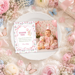 Tarjeta De Agradecimiento Cochinette de Arco de Ganso Pequeño Cumpleaños Fot