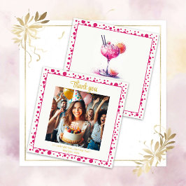 Tarjeta De Agradecimiento Cocktail de Cumpleaños Gracias Tema Pretty in Pink
