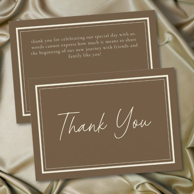 Tarjeta De Agradecimiento Cocoa Brown Minimalist Frame Wedding (Cocoa Brown Minimalist Frame Wedding Thank You Card)