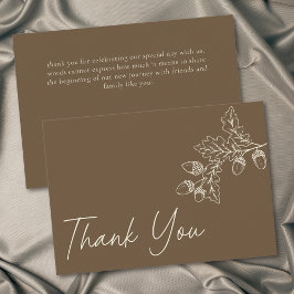 Tarjeta De Agradecimiento Cocoa Brown Minimalist Leaf Acorn Fall Wedding