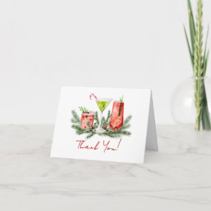 Tarjeta De Agradecimiento Cócteles de Navidad Acuarela Bebidas Festivas
