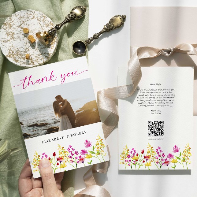 Tarjeta De Agradecimiento Código QR Boda Flor silvestre Guión floral Primave (Subido por el creador)