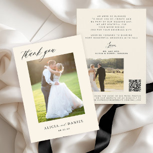 Tarjeta De Agradecimiento CÓDIGO QR boda foto elegante escritura moderna mar