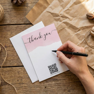 Tarjeta De Agradecimiento Código QR color de agua rosa gracias insertar tarj