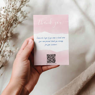 Tarjeta De Agradecimiento Código QR color de agua rosa suave gracias inserta