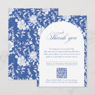Tarjeta De Agradecimiento Código QR de Chinoiserie Floral Azul a Fotos de Bo
