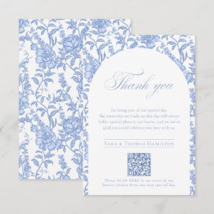 Tarjeta De Agradecimiento Código QR de Floral Azul Chinoiserie para Fotos de