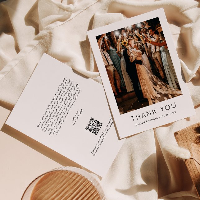 Tarjeta De Agradecimiento Código QR de Foto Simple y Único para Boda (Subido por el creador)