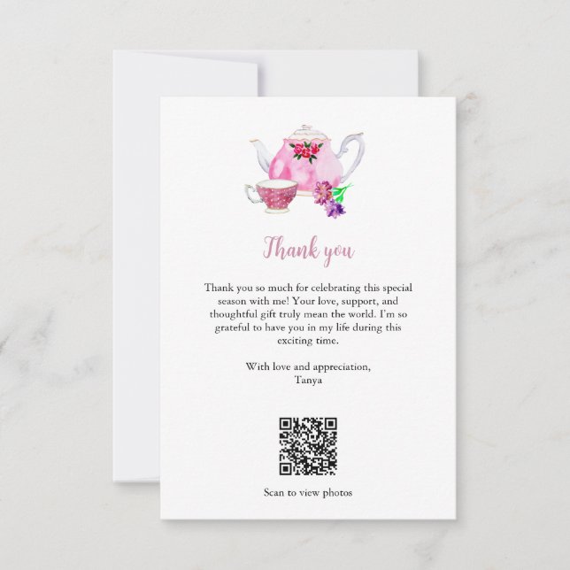 Tarjeta De Agradecimiento Código QR de la fiesta de té de despedida de solte (Anverso)