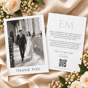 Tarjeta De Agradecimiento Código QR de Monograma de Foto de Boda Agradecimie