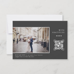 Tarjeta De Agradecimiento Código QR moderno simple Foto Boda Gracias