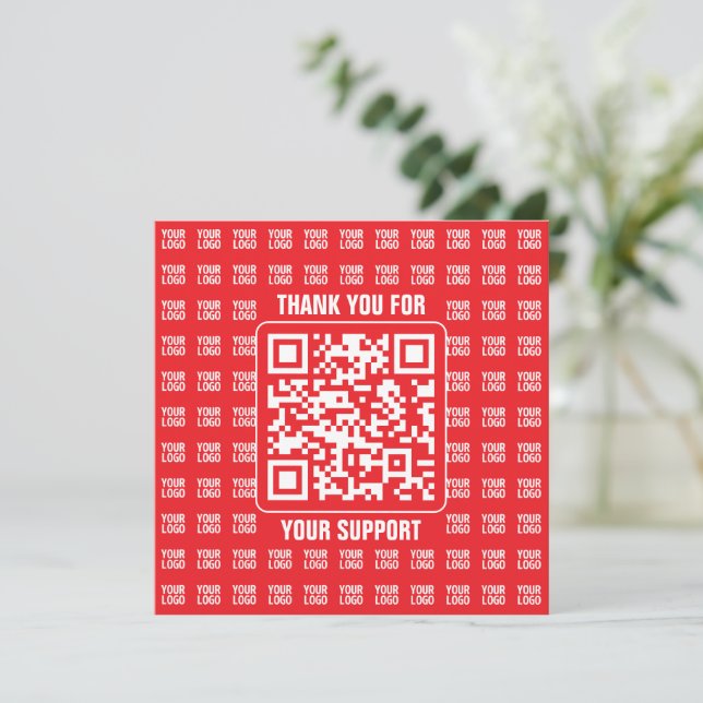 Tarjeta De Agradecimiento Código QR promocional (editable) con patrón de log (Anverso de pie)