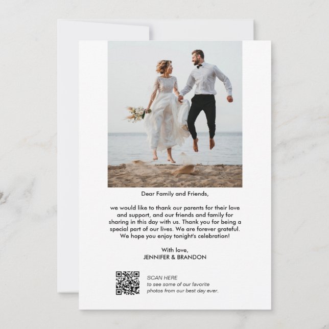 Tarjeta De Agradecimiento Código QR Script Boda moderno Foto Gracias (Reverso)