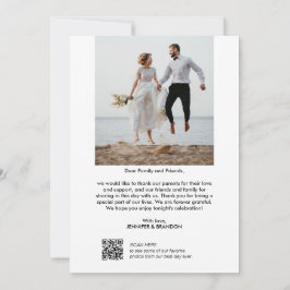 Tarjeta De Agradecimiento Código QR Script Boda moderno Foto Gracias