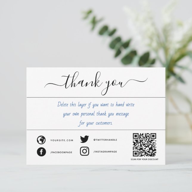 Tarjeta De Agradecimiento Código qr social escrito mano gracias insertar tar (Anverso de pie)