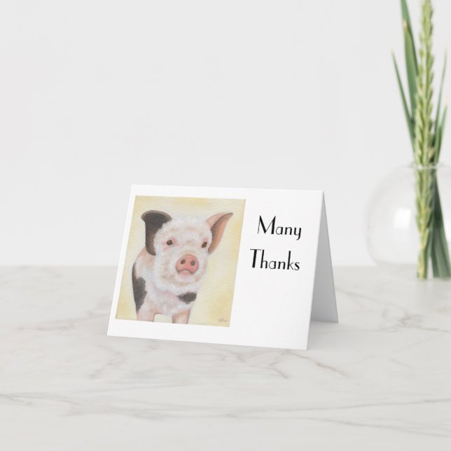 Tarjeta De Agradecimiento Cody the Piglet Gracias Notecard (Anverso)