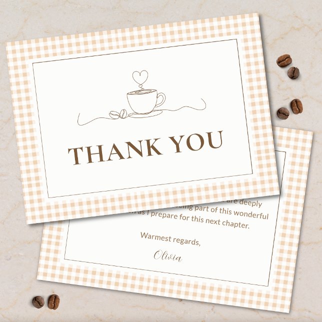 Tarjeta De Agradecimiento Coffee Love is Brewing Gingham Bridal Shower  (Subido por el creador)