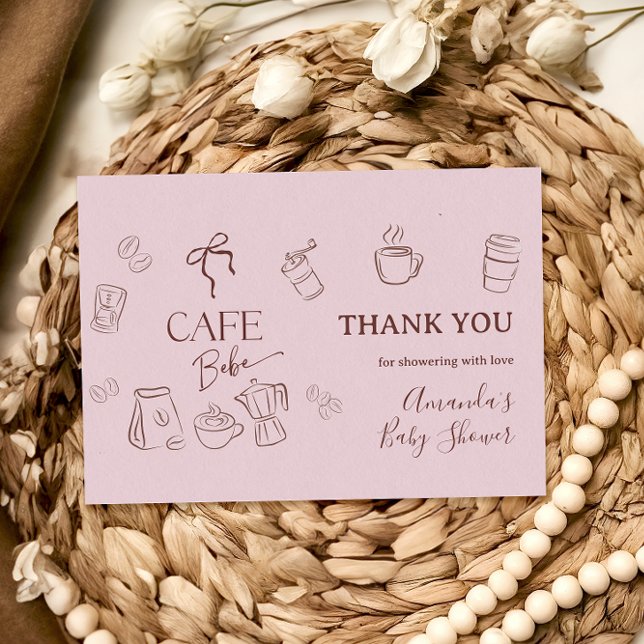 Tarjeta De Agradecimiento Coffee Pink Bow Cafe Bebe Girl Baby Shower (Subido por el creador)
