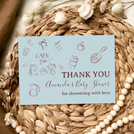 Tarjeta De Agradecimiento Coffee Theme Boy Blue Bow Cafe Bebe Baby Shower