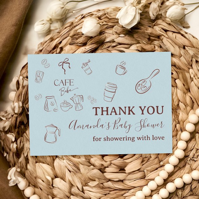 Tarjeta De Agradecimiento Coffee Theme Boy Blue Bow Cafe Bebe Baby Shower (Subido por el creador)