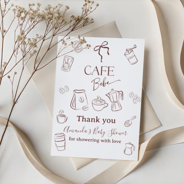 Tarjeta De Agradecimiento Coffee Theme Cafe Bebe Brewing Bow Baby Shower (Subido por el creador)