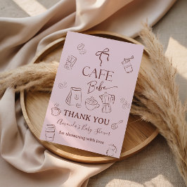 Tarjeta De Agradecimiento Coffee Theme Pink Bow Cafe Bebe Girl Baby Shower