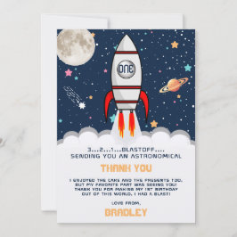Tarjeta De Agradecimiento Cohete astronauta Espacio Ultraterrestre Primer cu