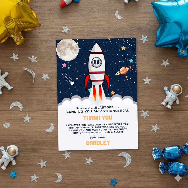 Tarjeta De Agradecimiento Cohete astronauta Espacio Ultraterrestre Primer cu (Subido por el creador)