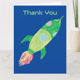 Tarjeta De Agradecimiento Cohete Espacial Infantil Verde