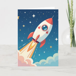 Tarjeta De Agradecimiento Cohete espacial lindo despegando