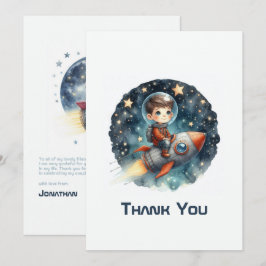 Tarjeta De Agradecimiento Cohete Espacial Niño Estelar