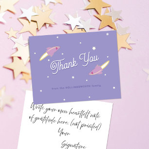 Tarjeta De Agradecimiento Cohetes púrpura y estrellas Púrpura pálido