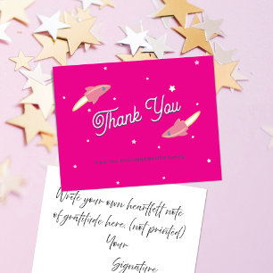 Tarjeta De Agradecimiento Cohetes rosados y estrellas rosa intenso