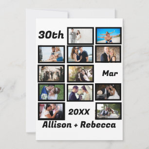 Tarjeta De Agradecimiento Colage de 12 fotos de aniversario de boda moderno