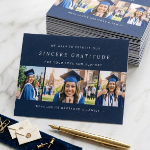 Tarjeta De Agradecimiento Colage de 3 fotos personalizado graduación azul ma