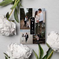 Colage de fotos de boda con flecha elegante negra