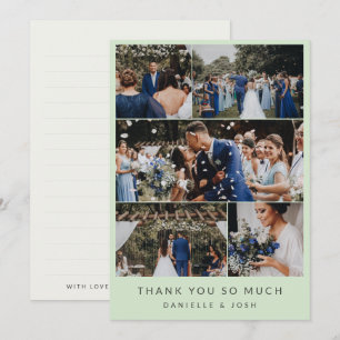 Tarjeta De Agradecimiento Colage de Fotos de Boda Limpio Verde Claro Agradec