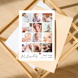 Tarjeta De Agradecimiento Colaje de 12 Fotos Simple Cumpleaños de Mi Primer 