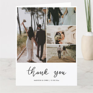 Tarjeta De Agradecimiento Colaje de Fotos de Boda con Guión Moderno de Agrad