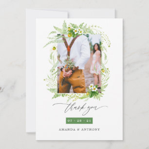 Tarjeta De Agradecimiento Colaje de fotos de boda con vegetación del bosque 