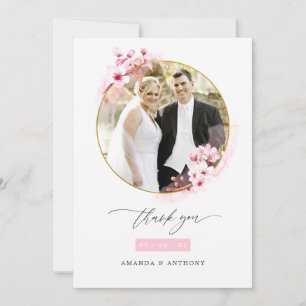 Tarjeta De Agradecimiento Colaje de fotos de boda de flor de cerezo rosa de
