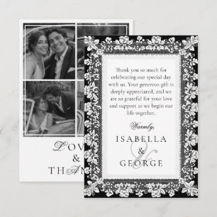 Tarjeta De Agradecimiento Colaje de fotos de boda en blanco y negro con enca