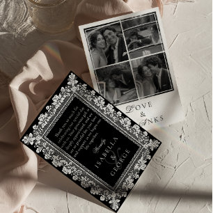 Tarjeta De Agradecimiento Colaje de fotos de boda en blanco y negro con enca