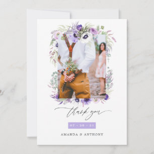 Tarjeta De Agradecimiento Colaje de fotos de boda floral pastel violeta polv