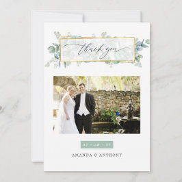 Tarjeta De Agradecimiento Colaje de fotos de boda geométrico de eucalipto