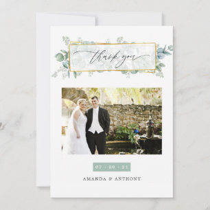 Tarjeta De Agradecimiento Colaje de fotos de boda geométrico de eucalipto