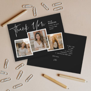 Tarjeta De Agradecimiento Colaje de Fotos de Graduación con Letra Moderna Gr